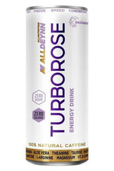 ALLDEYNN TURBOROSE Energy Drink can with natural caffeine, zero sugar, and refreshing tropical flavor.